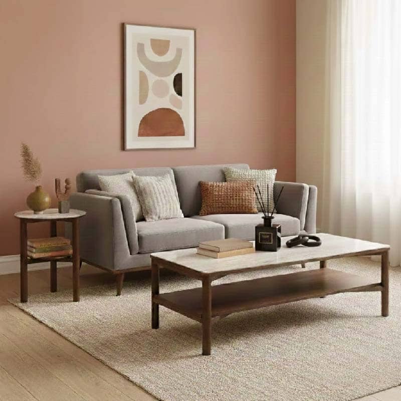 Willow wooden Coffee Table With Marble Effect Glass Top